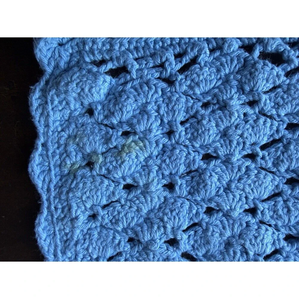Set Of 8 Handmade Blue Crochet Placemats 17.5” X 11.5”